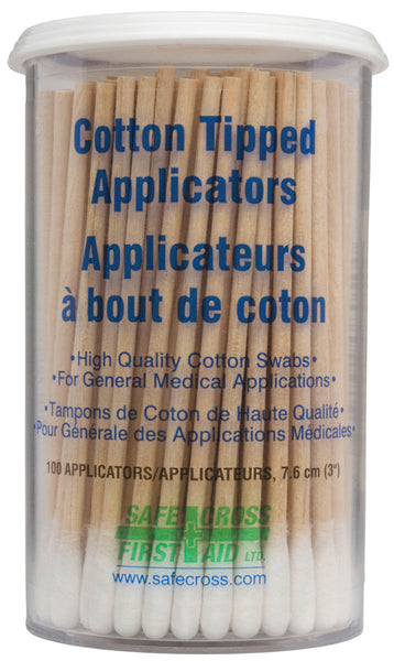 COTTON TIPPED APPLICATORS - SINGLE-END 7.6cm 100/CLEAR PLASTIC VIAL