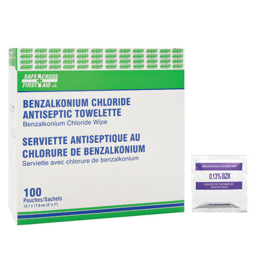 BENZALKONIUM CHLORIDE (BZK) ANTISEPTIC TOWELETTES - 100/BOX