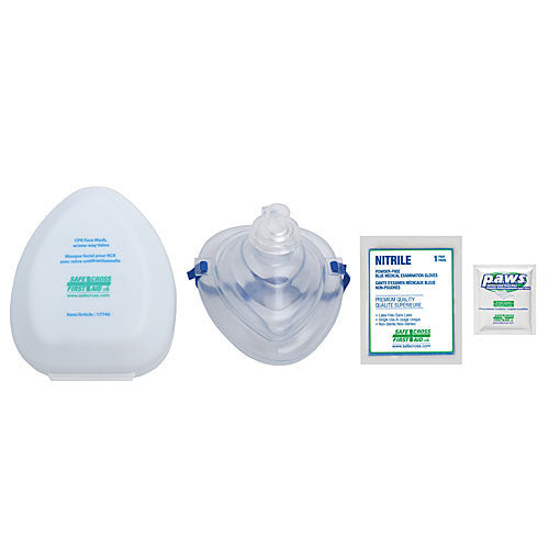 CPR FACE MASK w/ONE-WAY VALVE GLOVES & ANTIMICROBIAL WIPE IN PLASTIC CASE