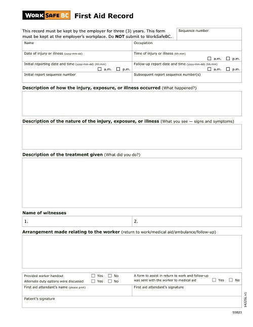 First Aid Injury/Illness Record Reporting Form 18/Package