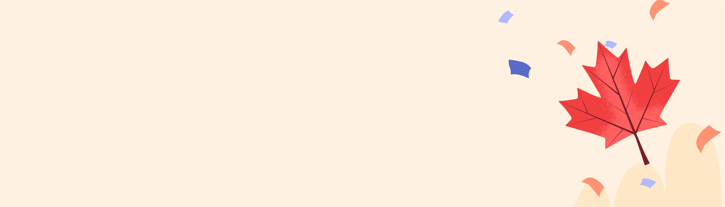 Red maple leaf with colorful confetti on a beige background