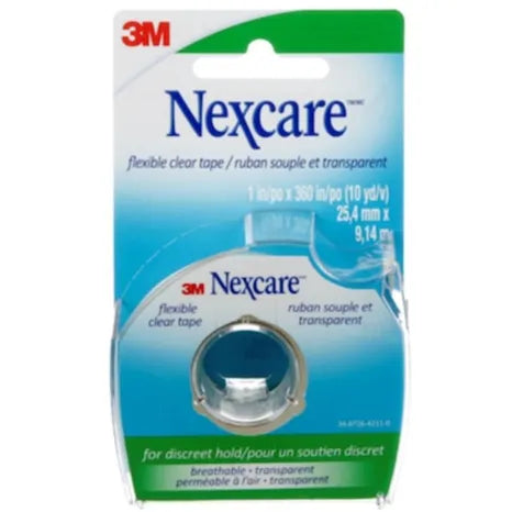 NEXCARE FLEXIBLE CLEAR TAPE w/DISPENSER - 1 INCH x 10 YARDS (25.4MM X 9.144M)