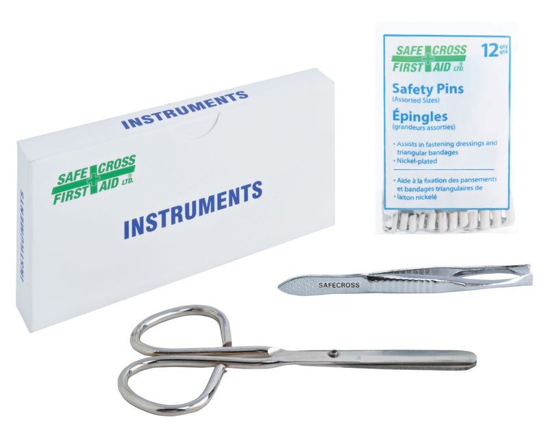 INSTRUMENTS KIT - SCISSORS, SPLINTER FORCEPS, SAFETY PINS