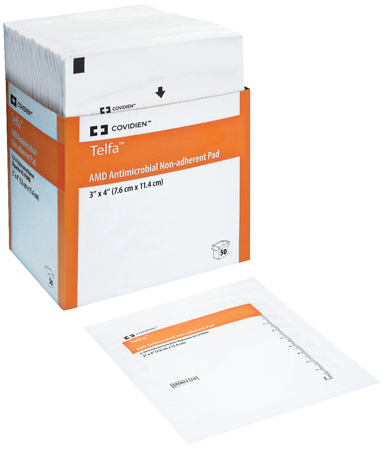 TELFA NON-ADHERENT ANTIMICROBIAL DRESSINGS - 7.6 x 10.2 cm 50/BOX STERILE