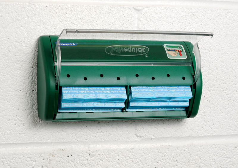 SALVEQUICK BANDAGE DISPENSING SYSTEM, w/PLASTIC DETECTABLE BANDAGES