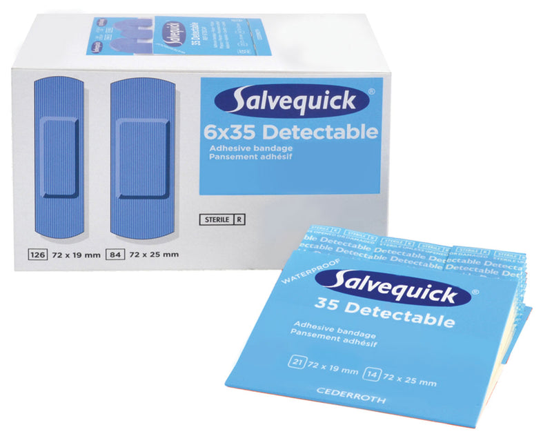 SALVEQUICK PLASTIC DETECTABLE BANDAGE REFILLS (6 x 35/PACK)