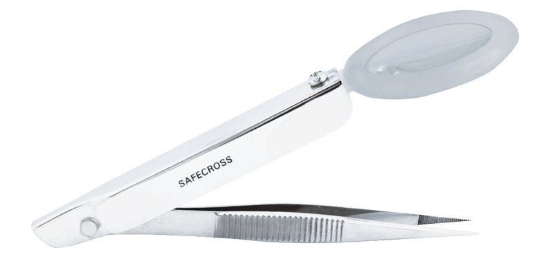 SPLINTER FORCEPS w/MAGNIFIER - FINE POINT 7.6 cm