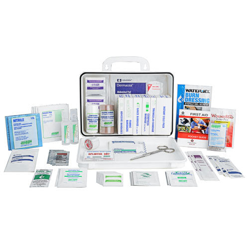 ONTARIO, CONTRACTORS', 16 UNIT, PLASTIC BOX w/GASKET. First Aid Kit with medical supplies