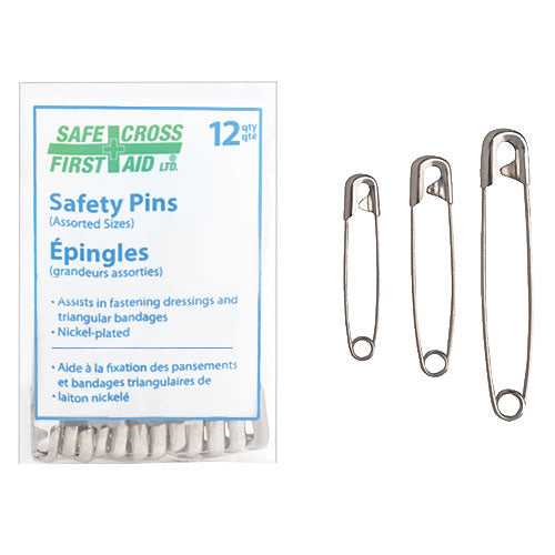 SAFETY PINS - ASSORTED SIZES 12/PACKAGE - First Aid Direct