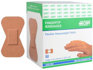 FABRIC BANDAGES, FINGERTIP LARGE, 4.4 x 7.6 cm, HEAVYWEIGHT, 50's