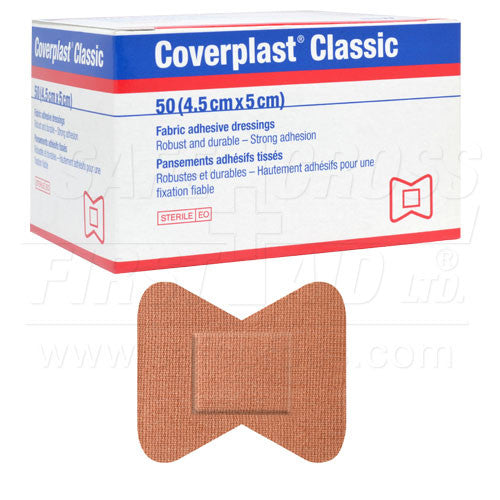 COVERPLAST, FABRIC BANDAGES, FINGERTIP SMALL, 4.4 x 5.1 cm, HEAVYWEIGHT, 50's