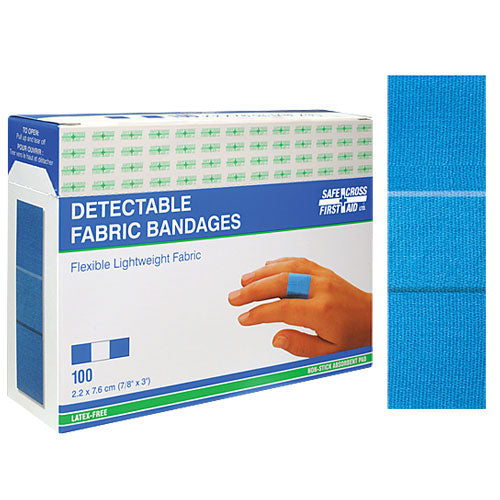 FABRIC DETECTABLE BANDAGES - 2.2 x 7.6 cm 100/BOX