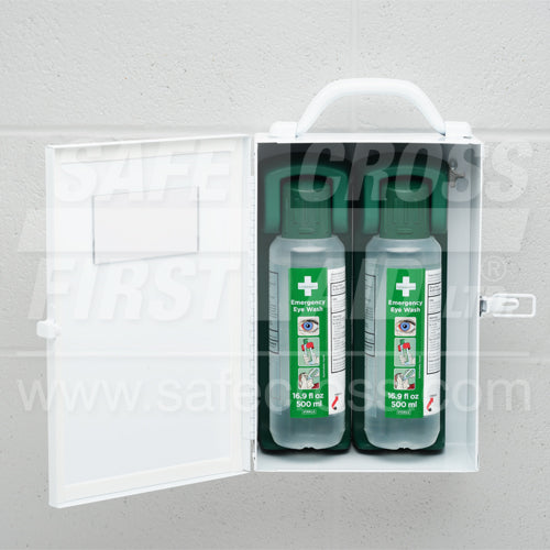 EYE WASH METAL STATION WITH 2 CEDERROTH 500 mL EYE WASH & WALL BRACKETS