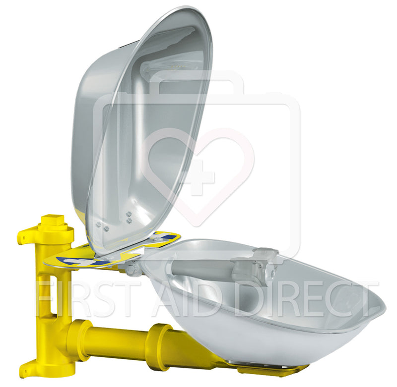 BRADLEY, EYE WASH w/STAINLESS STEEL BOWL & COVER, WALL-MOUNTED