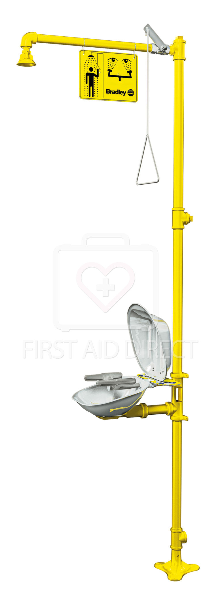 BRADLEY, SHOWER w/EYE/FACE WASH, STAINLESS BOWL w/COVER, FLOOR-MOUNTED