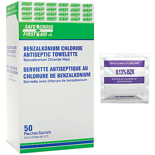 BENZALKONIUM CHLORIDE (BZK) ANTISEPTIC TOWELETTES - 50/BOX