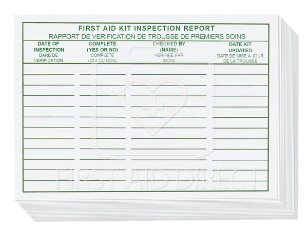 FIRST AID KIT INSPECTION REPORT CARDS, 25's