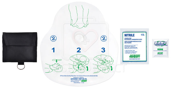 CPR FACE SHIELD, w/ONE-WAY FILTERED VALVE, GLOVES & WIPE, IN MD NYLON POUCH w/FS