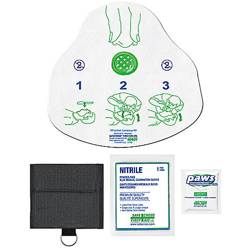 CPR FACE SHIELD, IN NYLON POUCH MEDIUM, w/1 PAIR NITRILE GLOVES & WIPE