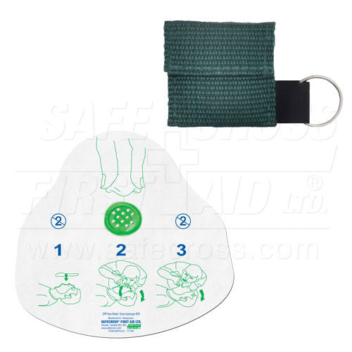 CPR FACE SHIELD, IN MINI POUCH, GREEN