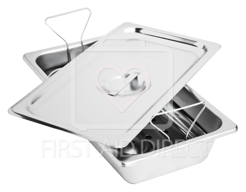INSTRUMENT TRAY w/COVER & REMOVABLE INSERT, 17.5x32.7x6.4 cm, STAINLESS STEEL