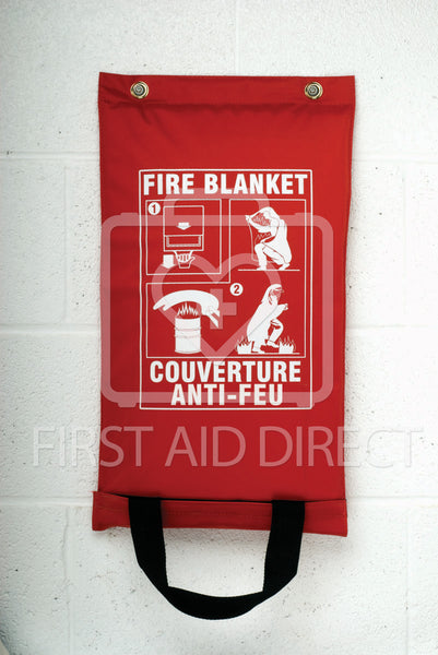 FIRE BLANKET, FIBREGLASS, IN HANGING POUCH, 150 x 183 cm