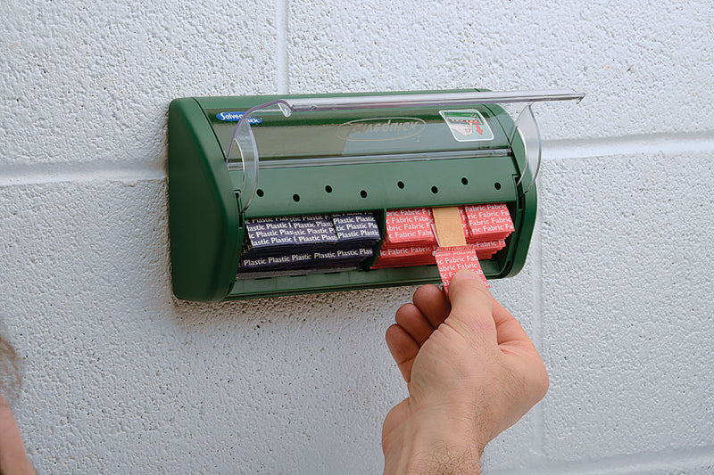 SALVEQUICK BANDAGE DISPENSING SYSTEM w/PLASTIC & FABRIC BANDAGES