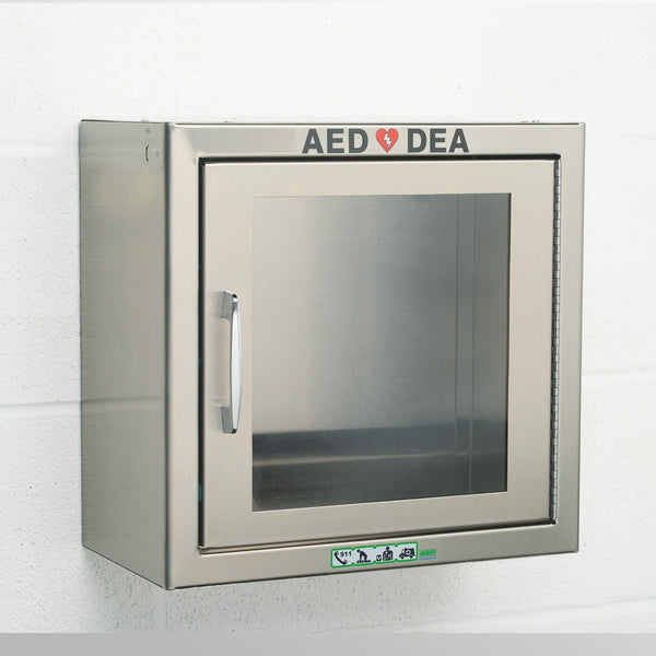 SURFACE AED CABINET – STAINLESS STEEL – 34.3 x 33 x 17.8 cm