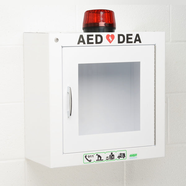 SUFACE AED CABINET WITH ALARM AND STROBE – 44.5 x 44.5 x 22.9 cm
